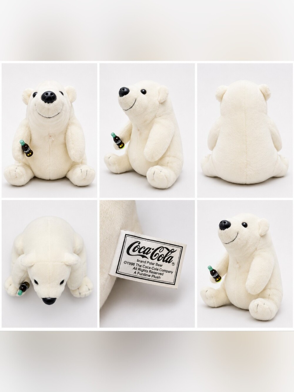 Coca Cola White Polar Bear Plush Holding Mini Coke Bottle No Tag